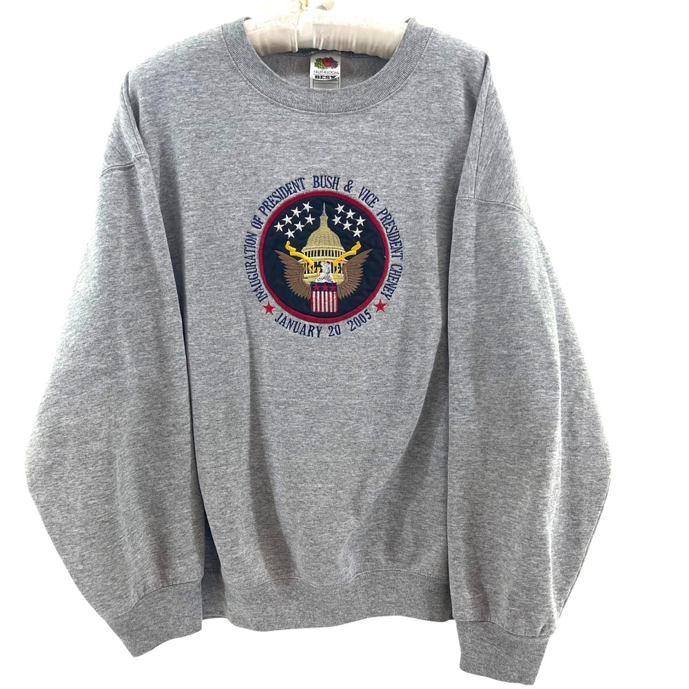 Vintage 2005 Bush Cheney Inauguration Crewneck Sweatshirt XL Gray Y2K Streetwear